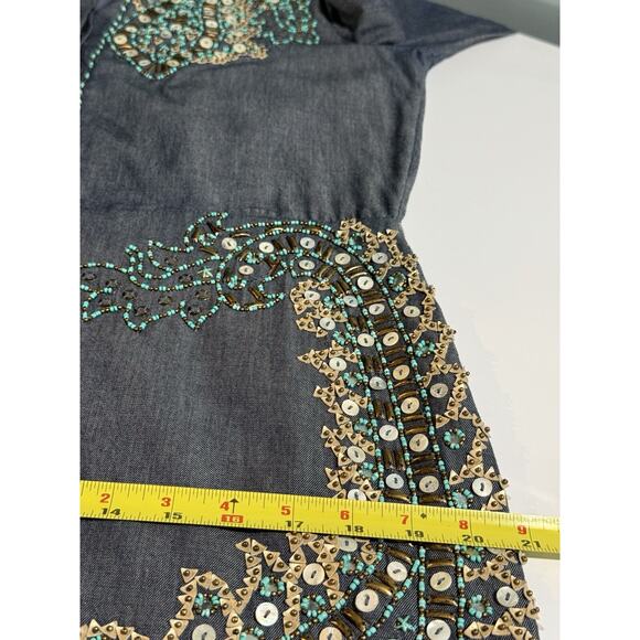 Antik Batik Beaded Alice Djellabah Chambray Shirt Dress Sz 40 M 8 Bohemian Artsy - Picture 7 of 15